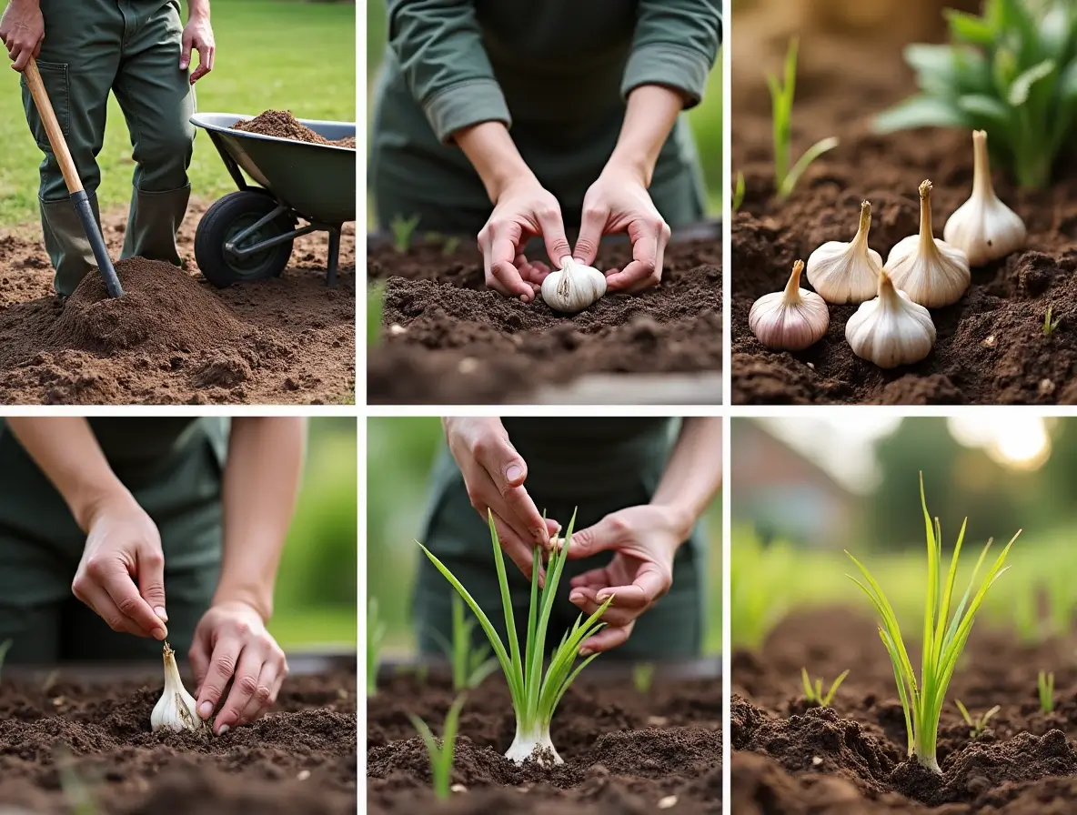 Gardener preparing soil for planting garlic in a sunny garden – how to plant garlic
