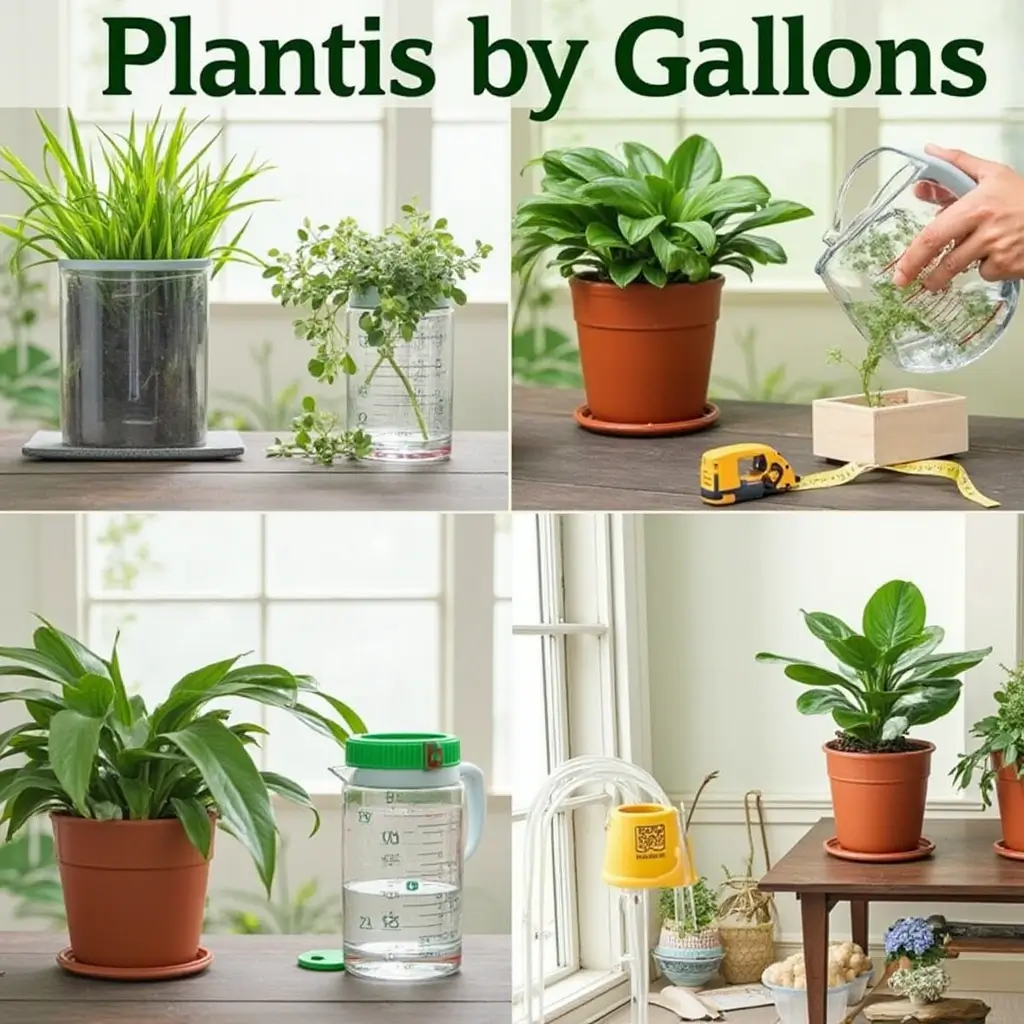 A gardener measuring water in a gallon container to water plants accurately.