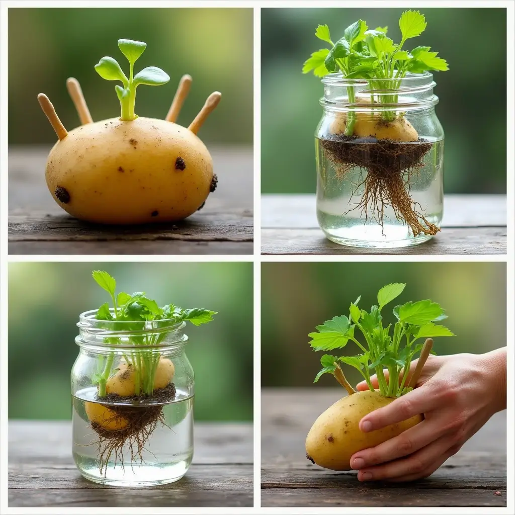 Potatoes sprouting in sunlight, ready for hydroponic growth