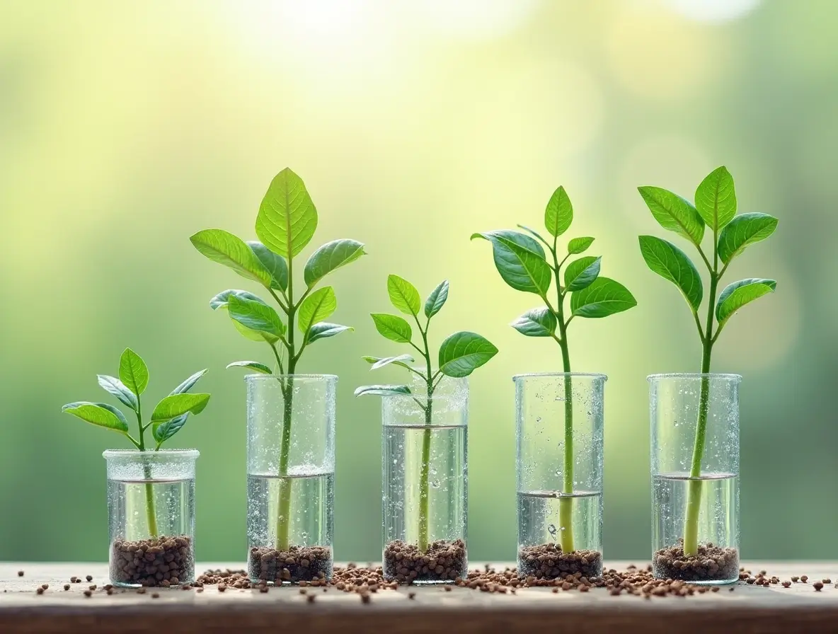 A test tube with a plant growing inside, showing a visual guide for how to change water in test tube plants.
